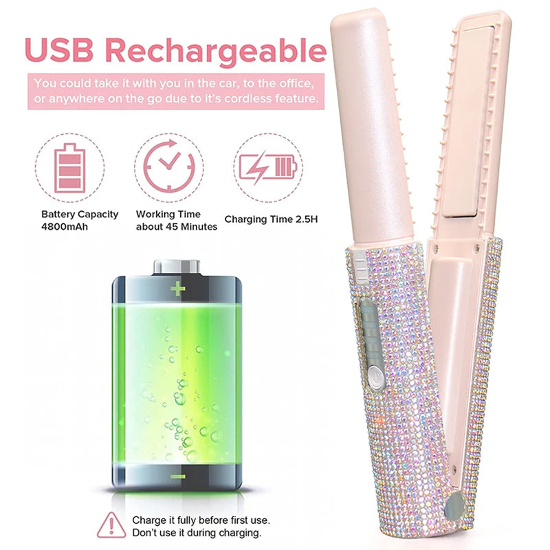 Portable Hair Straightener With Rhinestones - BeautyHacks