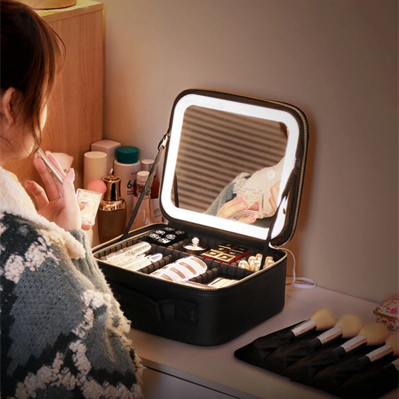 Cosmetic Bag with LED Light & Full-Screen Mirror - BeautyHacks